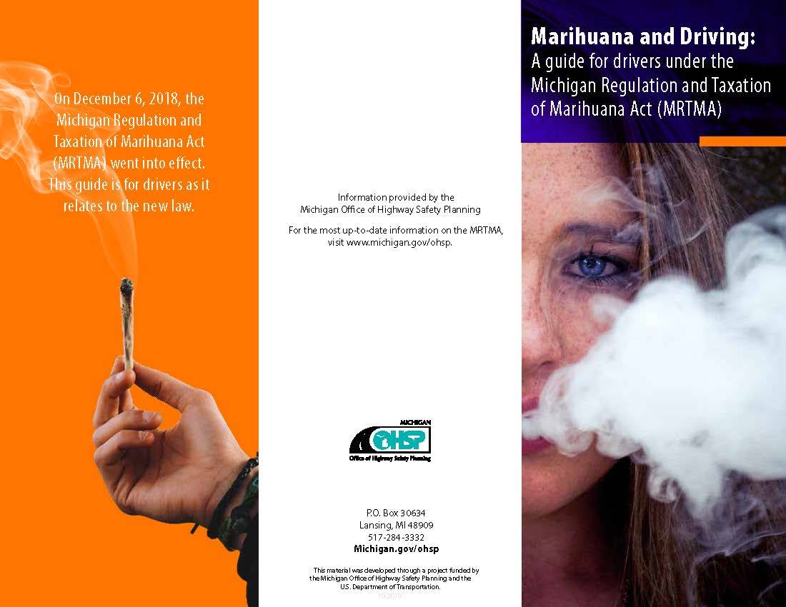 Photo of Michigan Office of Highway Safety Planning brochure on marijuana and driving